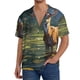 thumbnail image 1 of Fotbe Peaceful Deer Lily Pond Camisa Estampada de Manga Corta para Hombre, Casual de Verano, Estilo Playero, Sin Arrugas-Medium, 1 of 5