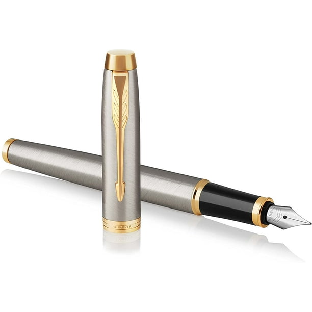 PARKER IM Fountain Pen, Brushed Metal, Medium Nib with Blue Ink Refill, Gift Box (1931656) Parker Unisex