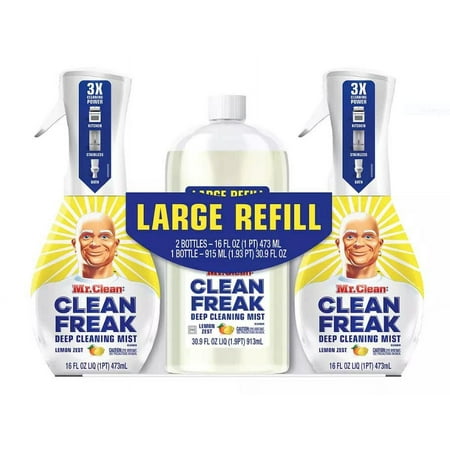 Mr. Clean Freak Multi-Surface Spray and Refill, Febreze Lemon Zest, 62.9 Fl Oz Total