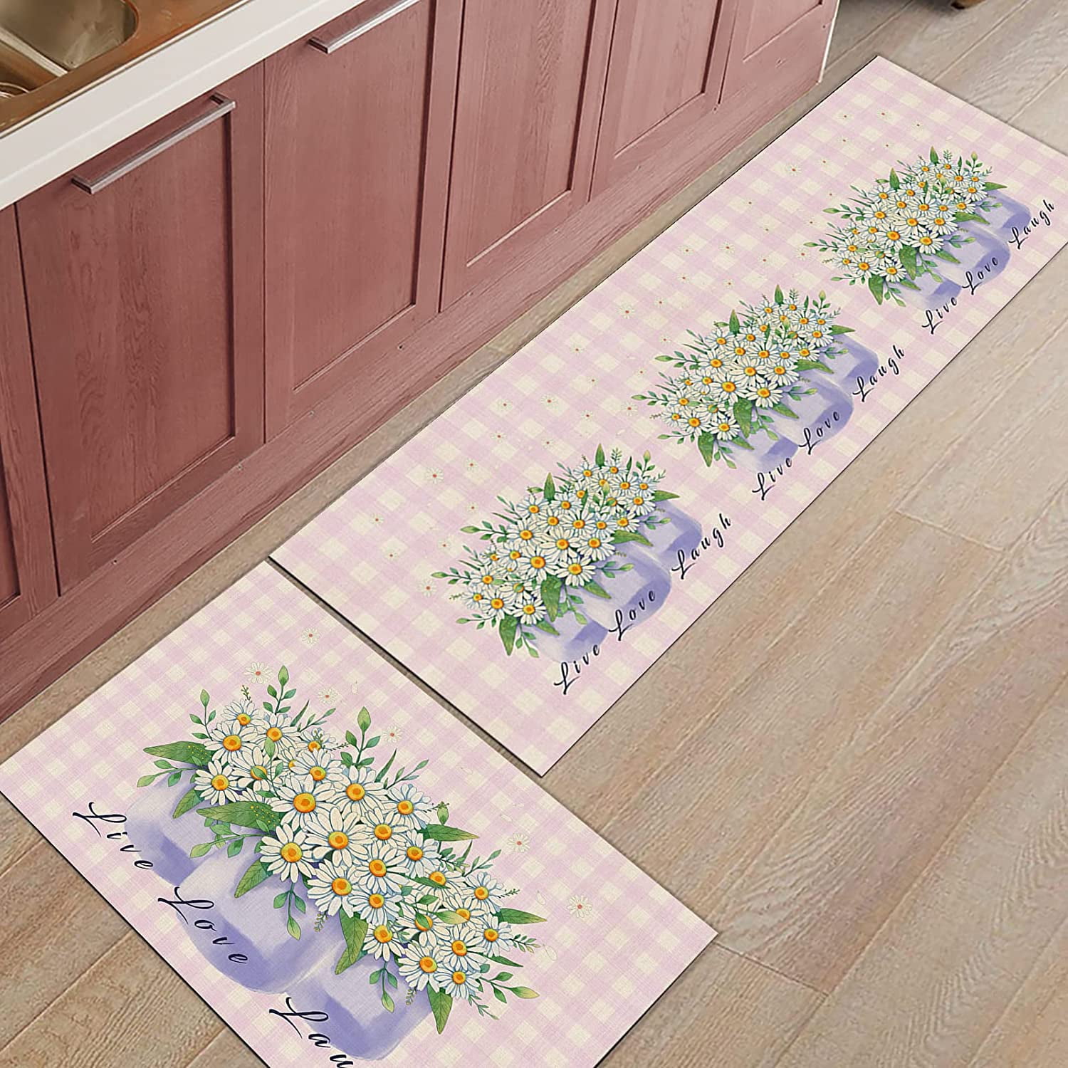 Daisy Kitchen Rug Set 2 Piece, Non Slip Kitchen Rugs and Mats Cushioned Anti Fatigue Kitchen