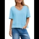 thumbnail image 2 of Camisetas de Verano con Cuello en V para Mujer, Blusas Casuales de Corta, Holgadas y Básicas. Azul XXL, 2 of 9