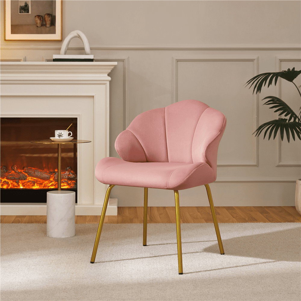 Renwick Modern Velvet Accent Chair with Golden Metal Legs for Living Room, Pink