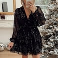 thumbnail image 6 of BLTIBY Womens Sequin Prom Dresses Deep V Neck Glitter Long Sleeve Waist Evening Party Gowns Fashion Elegant Short Dress Black XL, 6 of 9