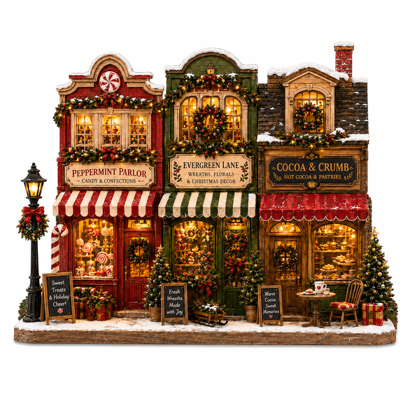 Christmas Village Wooden Block Decor, Rustic Holiday Mantel Shelf Sitter