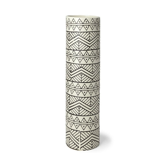 Mercana Uhura II Large Cream/Black Patterned Cylindrical Ceramic Vase