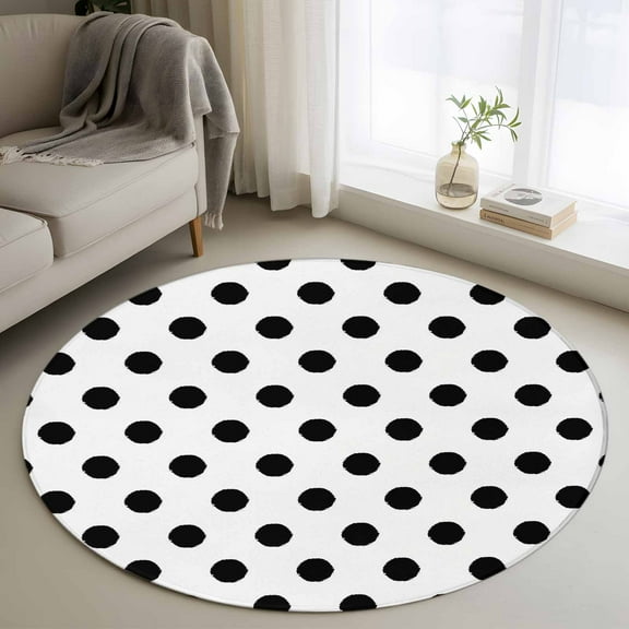 Wave Point Black Round Rug 3ft Washable Circle Entryway Rugs Non Slip Modern Minimalist Geometric Area Rug Indoor Floor Carpet for Bedroom Kitchen Living Room Home Office Dining Room Nursery