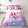 thumbnail image 2 of Homewish Cute Mermaid 7-Piece Bedding Comforter Set,Cartoon Starry Sky King Bedding Sets,Gradient Pink Purple Bed Sheets For Girls Kids,Super Cozy Room Decor Reversible, 2 of 8