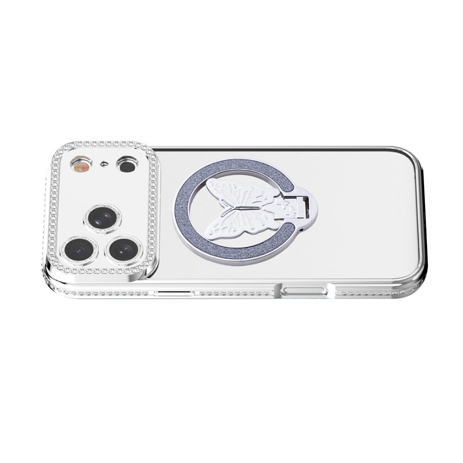 Stylish Shiny Butterfly Stand Case for iPhone 17 Pro - Silver