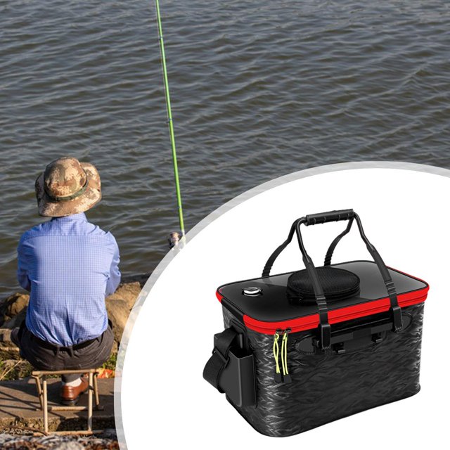 Cubo de pescado portátil Colamx plegable de gran capacidad con cremallera Negro pequeño