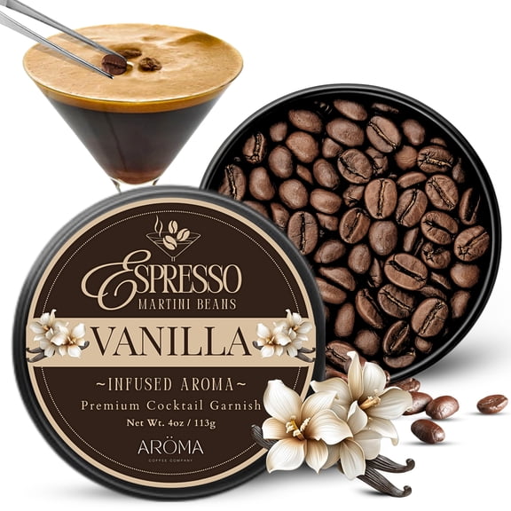 AROMA ESPRESSO MARTINI GARNISH FOR COKTAILS – 4OZ TIN | WHOLE BEANS FOR DESSERTS & MIXOLOGY -QUALITY GARNISH FOR ESPRESSO MARTINIS & COFFEE DRINKS DARK ROAST ESPRESSO BEANS - ORGANIC GARNISHES