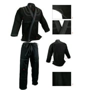 BJJ Gi Kimono, Single Weave 100% cotton Preshrunk, Jiu Jitsu Uniform Black Gi