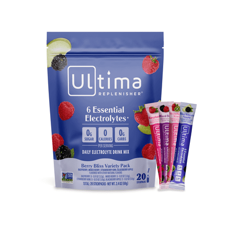 Ultima Replenisher, Electrolyte Drink Mix Packets, Sugar Free Daily Hydration Powder, Berry Bliss Variety Pack, 20 Count Stickpacks