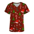 thumbnail image 4 of TIMIFIS Haut de Sarrau Rouge pour Femmes, Haut Cache-Cœur Imprimé de Noël pour les Fêtes, Chemise à Encolure, Bonhomme de Neige, Manches Courtes, Col en V, Tunique d'Infirmière pour le Travail, Blouse d'Uniforme de Travail avec Poches - Rouge Automne/hiver, 4 of 5