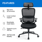 Sihoo B100 Se Office Chair, Dual-Back Ergonomic Chair, 2D Headrest & Flip-up Armrest, Soft Cotton Seat, Mesh Chair for Home Office & Gaming, 300lbs, Black
