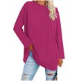 thumbnail image 3 of TKLPEHG Womens Tunic Tops Crew Neck Basic Tunic Tops Fall Tops Solid Color Casual Comfy Lightweight Loose Fashion Long Sleeve T Shirt Pullover (Hot Pink,S), 3 of 7