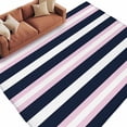 thumbnail image 2 of Navy Blue Pink Stripe Washable Living Room Rugs 5'x7', Modern Abstract Low Pile Throw Large Area Rugs Non-Slip Sturdy Edge Binding Carpet for Dining Room Bedside Kitchen, 2 of 9