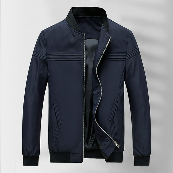 Fesfesfes Jacket for Men's Casual Long Sleeve Hoodless Zipper Pocket Stand Collar Baseball Jacket Coat Under $10