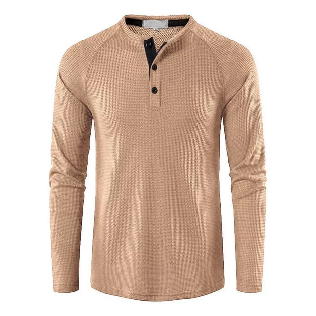 Camisas De Manga Larga De Algodón Henley Para Hombre