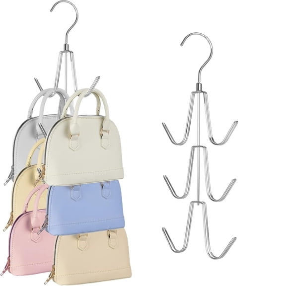 Closet Organizers and Storage, Purse Organizer Hanging Bag Holder, Keeping Purses Visible and in Good Condition, Metal Handbag Storage Hook Backpack Rack Space Saving Hanger, Silver