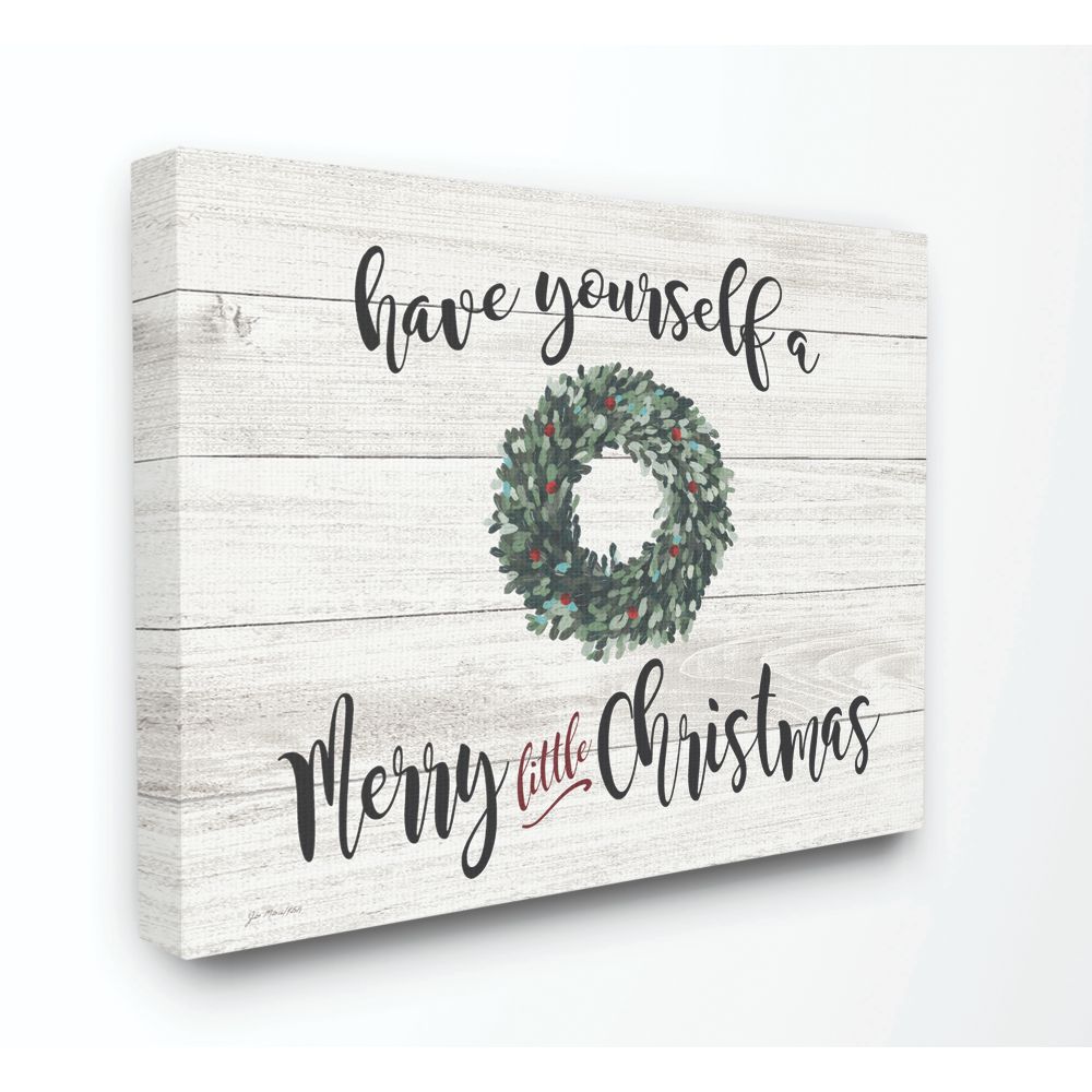 Stupell Industries A Merry Little Christmas Wreath Wood Texture Holiday Word DesignCanvas Wall Art By Artist Jo Moulton
