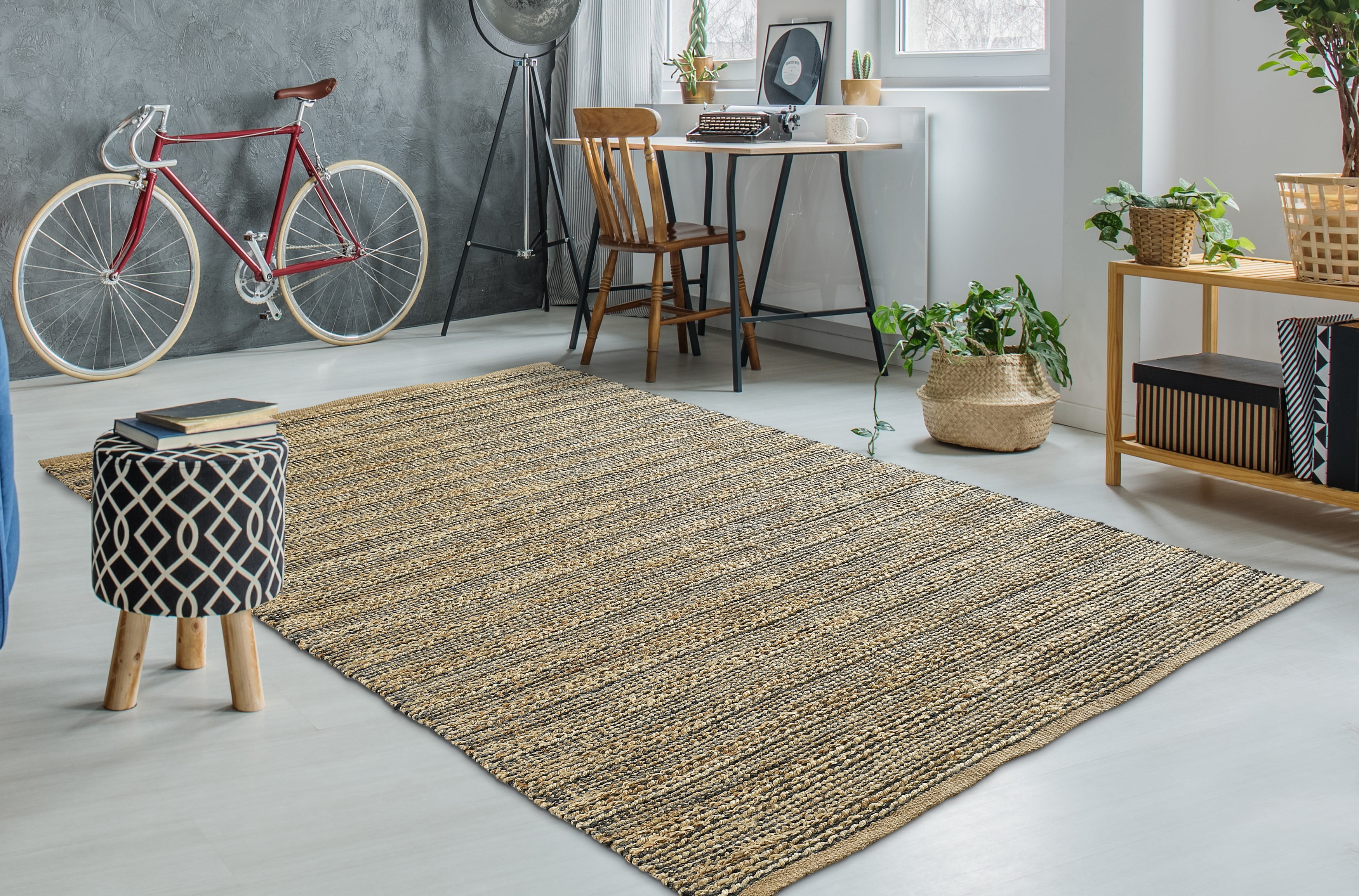 LR Home Natalie Belle Tan/Gray Braided Farmhouse Jute Blend Area Rug, 7'9" x 9'9"