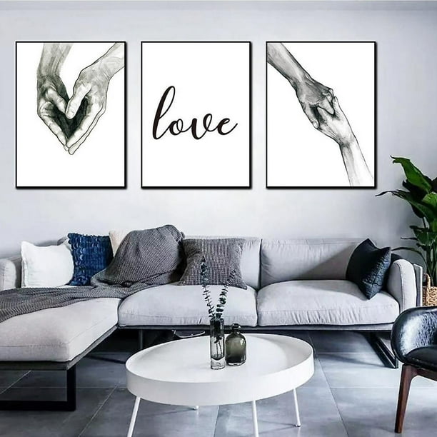 Wekity Hand in Hand and Love Wall Art Canvas Print Poster, Simple Fashion Black and White Sketch Art Line Drawing Decor for Home Living Room Bedroom Of