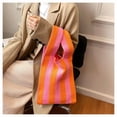 thumbnail image 4 of Stripe Pattern Lady Shoulder Bag Hand Bag Women Totes Totes Large Capacity Fall Backpack Totes Pink Orange, 4 of 8