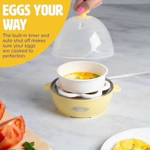 Mini Rapid Egg Cooker, 5-Egg Capacity for Perfect Hard Boiled Eggs or Omelets, Auto Shut Off, Yellow