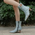 thumbnail image 3 of Mepaouo Women's Chelsea Ankle Boots Denim Block Kitten Heel Cowboy Cowgirl Short Dress Booties(Blue,7.5), 3 of 8