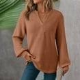 thumbnail image 2 of ZJXFGS Womens Waffle Knit Top V Neck Sweaters for Women Waffle Knit Tops for Women Women'S Pullover Sweater Blouses Yellow M, 2 of 4