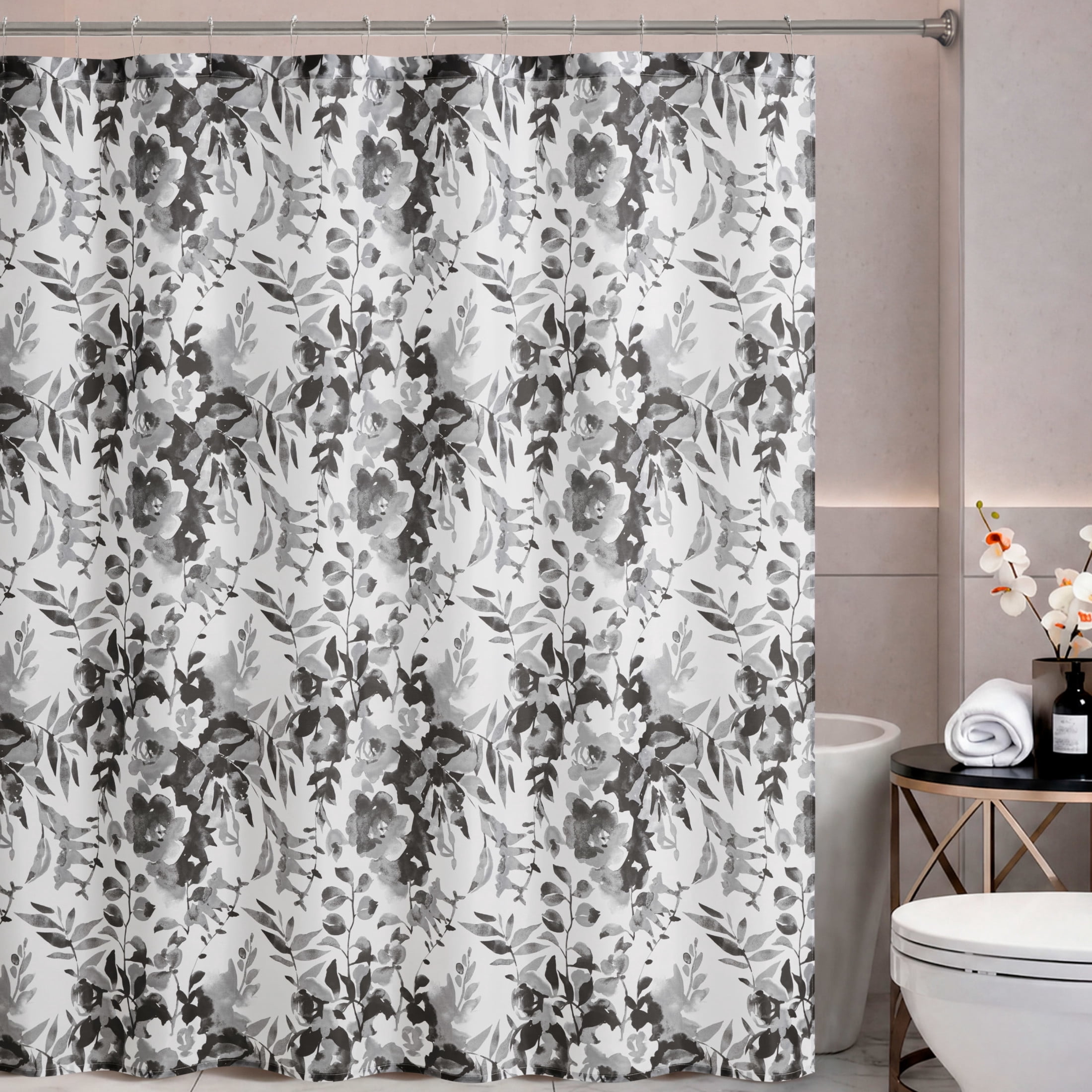 CHI Wynn Shower Curtain with Hooks and Rugs Modern Washable 72" W x 72" L 15-Piece Set