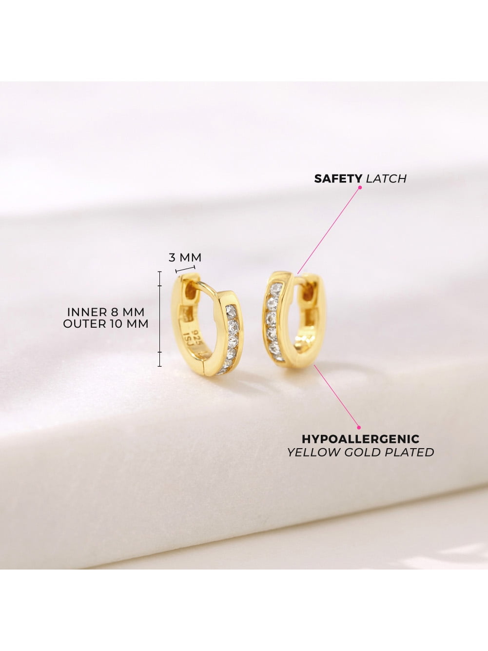 Channel Set CZ 8mm Baby / Toddler Earrings Hoop - Sterling Silver Gold Plated