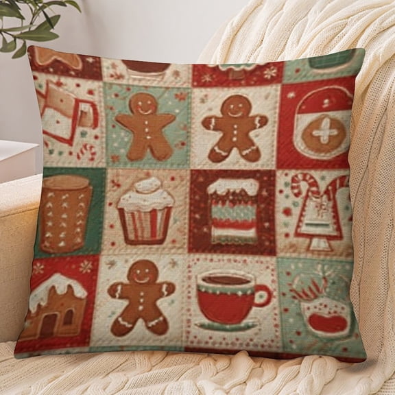 RKSupls 18x18 Inch Envelope Throw Pillow Cover, Gingerbread Christmas Quilt Soft Polyester Modern Farmhouse Decorative Cushion Case for Home Bedroom Living Room