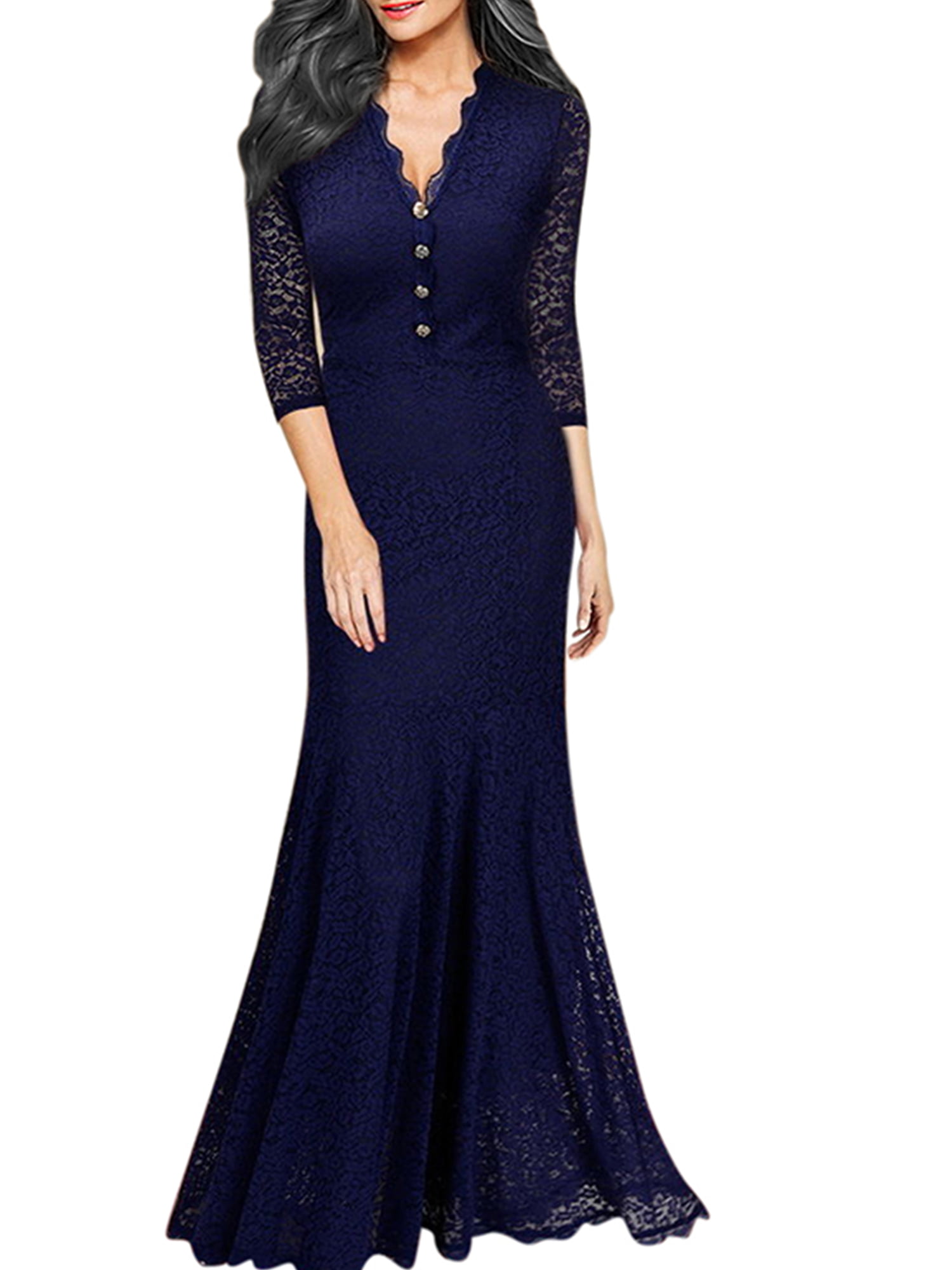 Women V Neck Long Dress Sleeve Cocktail Formal Ball Prom Gown Party Evening 