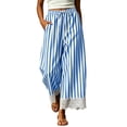 thumbnail image 4 of Oksale Wide Leg Pants for Women Petite Lace Trim Striped Pants with Pockets Loose Cozy Drawstring Elastic Waist Ankle Pants Blue M, 4 of 10