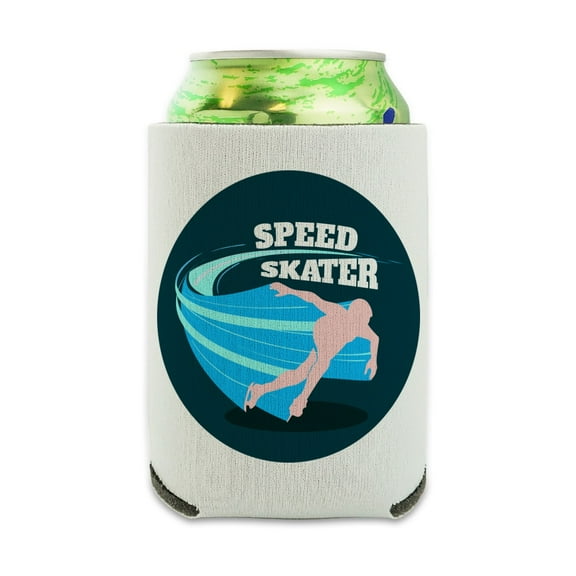 Speed Skater Ice Skating Fast Can Cooler - Drink Sleeve Hugger Collapsible Insulator - Beverage Insulated Holder