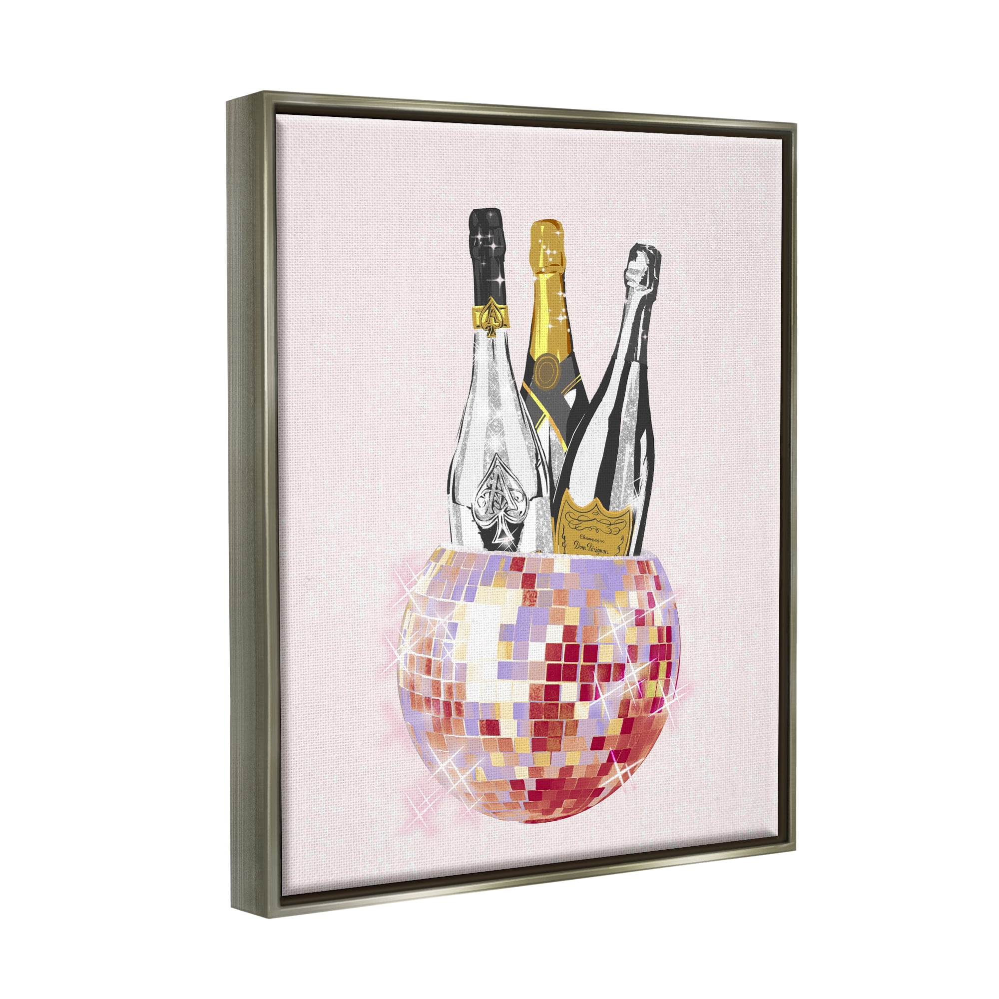 Stupell Industries Glam Disco Champagnes Food & Beverage Painting Gray Floater Framed Canvas Art Print Wall Art, 17 x 21