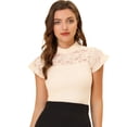 thumbnail image 1 of Blusa Semitransparente Con Cuello Alto Y Manga Corta Con Abertura En La Espalda Y Encaje Para Mujer Albaricoque S, 1 of 5