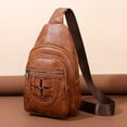 thumbnail image 2 of Leather Sling Bag Purse for Women Chest Crossbody Shoulder Bags Travel Daypack for Men and Women Brown Big, 2 of 7