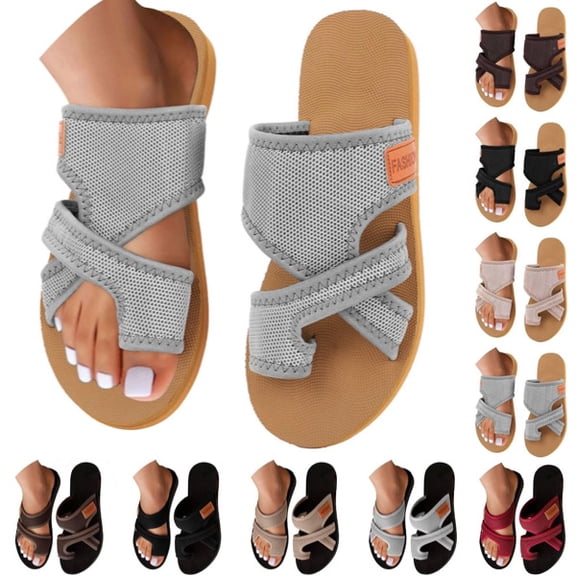Orthopedic Sandals for Woman Summer 2026 Comfortable Breathable Slip On Flip Flops Arch Support Casual Shoes Beach Slippers,Light Gray,43
