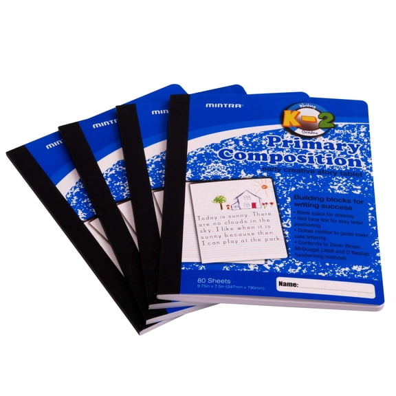 Mintra Primary Composition Notebook 4PK - 1/2 Page - Blue Only - Flexible Hardcover (04652) - 80 Sheets