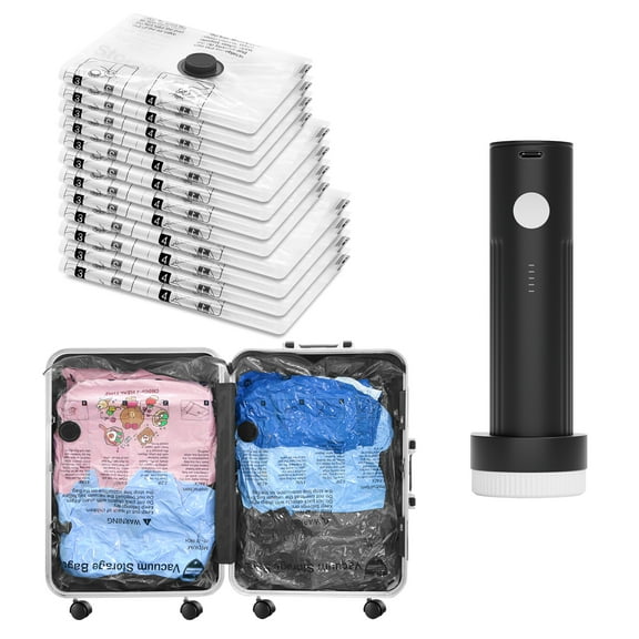Tooloton 12-Pack Travel Vacuum Storage Bags with Electric Pump, 4L 4M 4S for Clothes & Suitcase