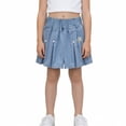 thumbnail image 5 of Favoffer Girls Floral Pleated Denim Shorts Elastic Waist Fashion Cute Casual Pants Beach Weekend Travel Daily Wear, 5 of 8