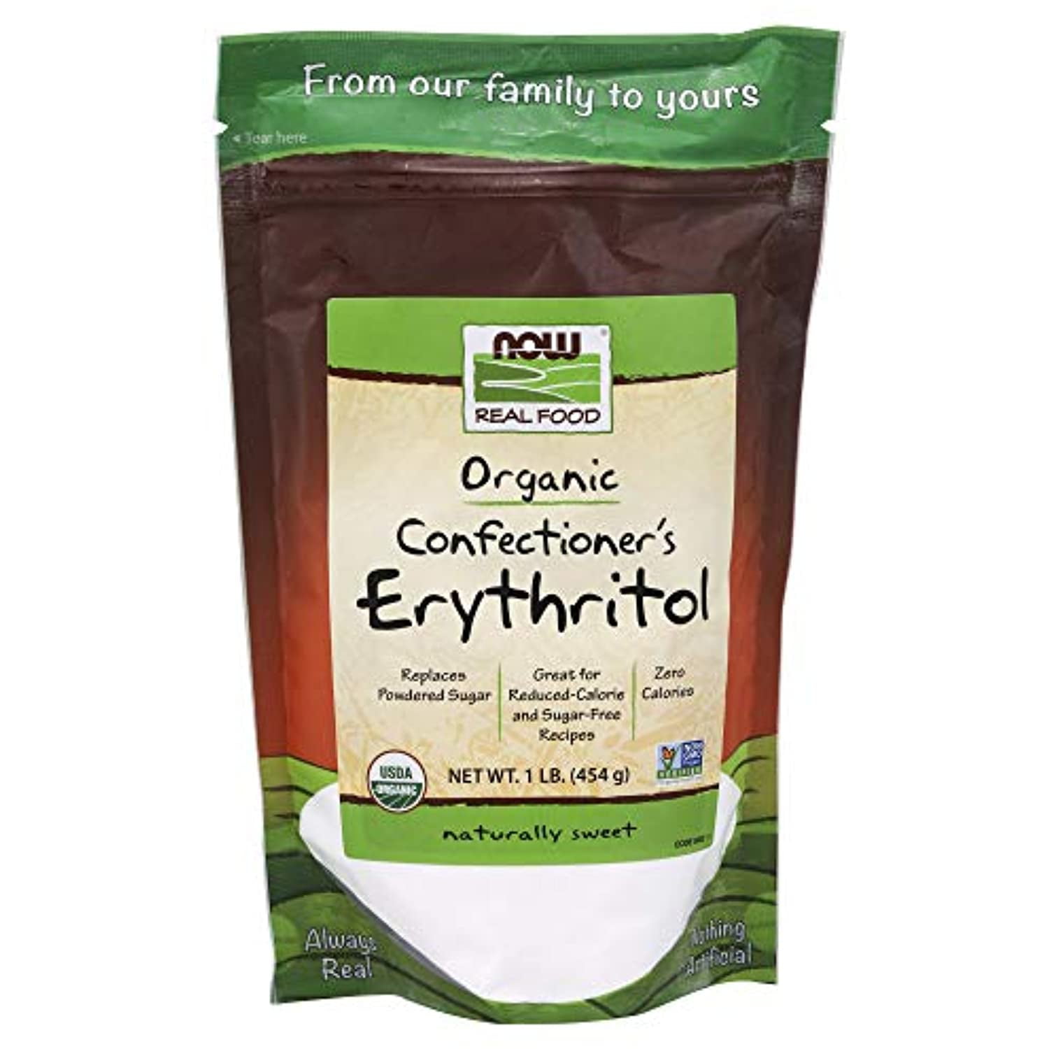Now Natural Foods, Organic Confectioners Erythritol Powder, Replacement For Powdered Sugar, Zero Calories, 1-Pound (Packaging May Vary)