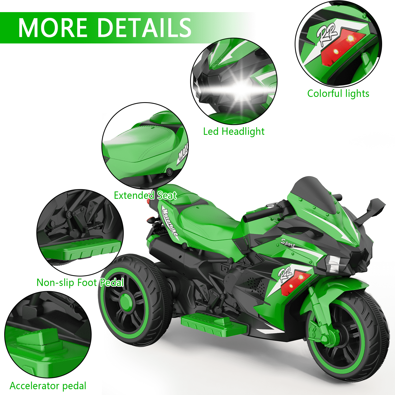 HNH 12V Ride On Motorcycle with Remote Control, Electric Motorbike for Kids, LED Tire and Bluetooth Music, Ride On Car for Gifts