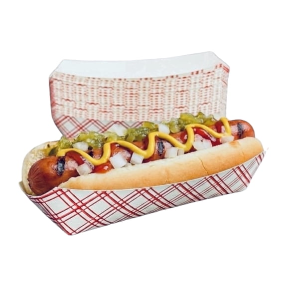 The Baker Celebrations 50-Pack Red Checkered Paper Hot Dog Trays, Disposable Food Boats for Picnics & Parties