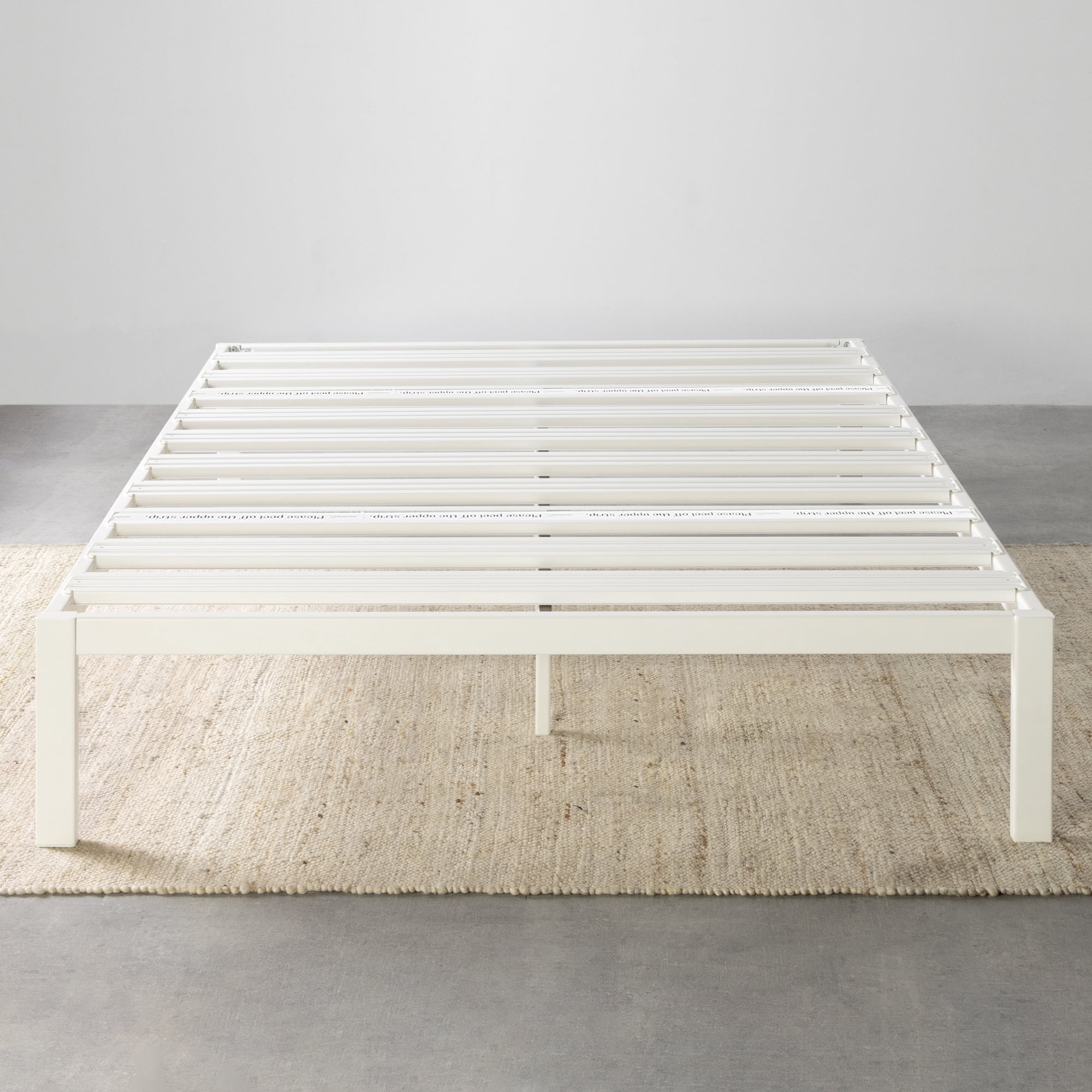Mellow Rocky Base C Metal Platform Bed with Patented Wide Steel Slats, White, Full