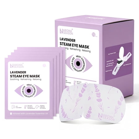 Aroma Season Lavender Steam Eye Mask 15 Packs, Self Heating Eye Mask for Dry Eyes, Disposable Waming Eye Mask for Sleeping, Gifts Set for Students Teacher Men Women Friend Family