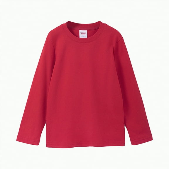 Ulanda Toddler Boys Girls Kids Long Sleeve Crewneck T-Shirts Basic Solid Cotton Tops Tee Clothes (Red, 18-24 Months)