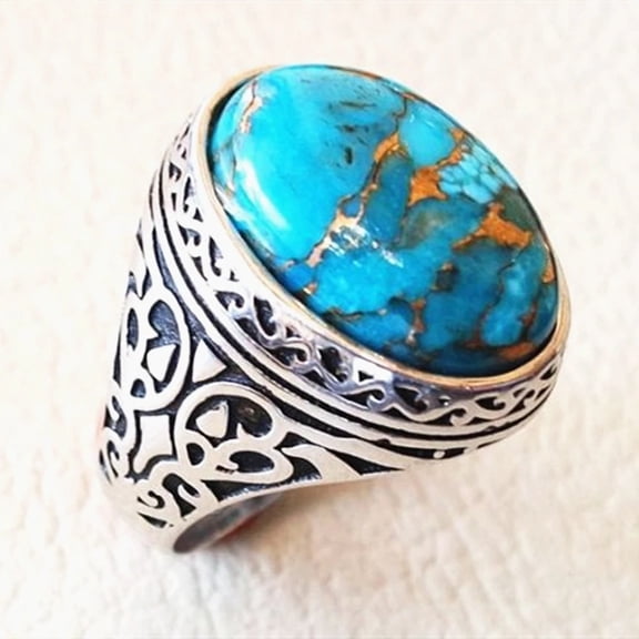 Vintage Fashion Carving Turquoise Gemstones Rings for Women Thai Silver Color Jewelry Accessories Gifts